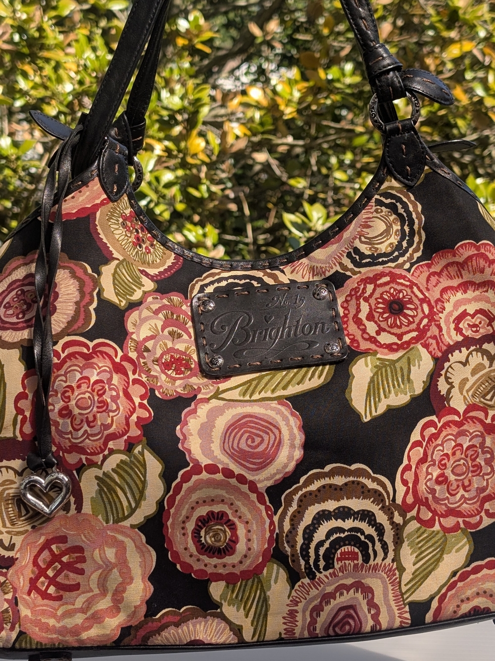 Brighton Floral Canvas Shoulder Bag in Black and Pink